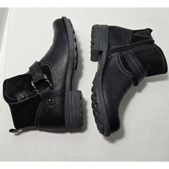 Earth Origins Women Paris Black Leather Zip Up Ankle Boot Strap Size 8 Wide - Picture 5 of 10